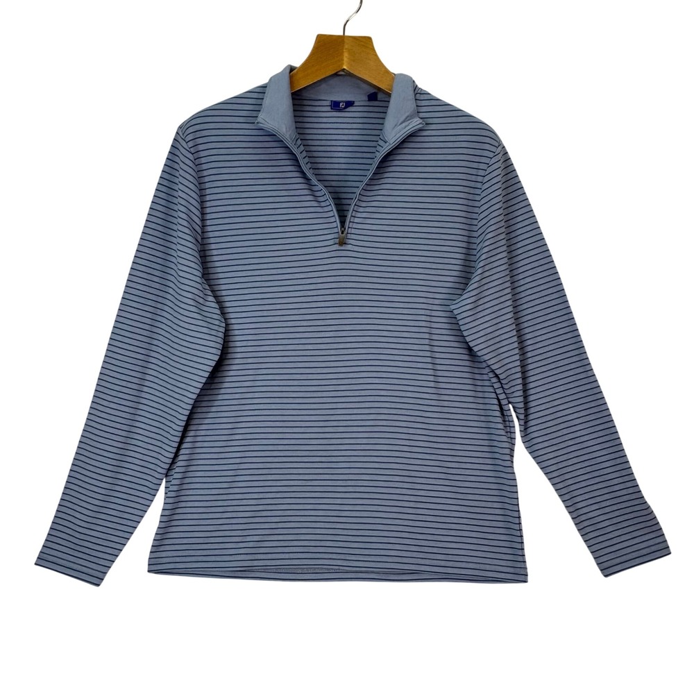 FootJoy Blue Striped Quarter Zip‎ Pullover Mens Medium Golf Performance Preppy